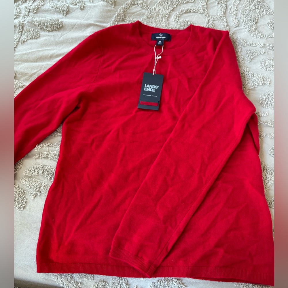 NWT Lands End Cherry Red Cashmere Crewneck Sweater